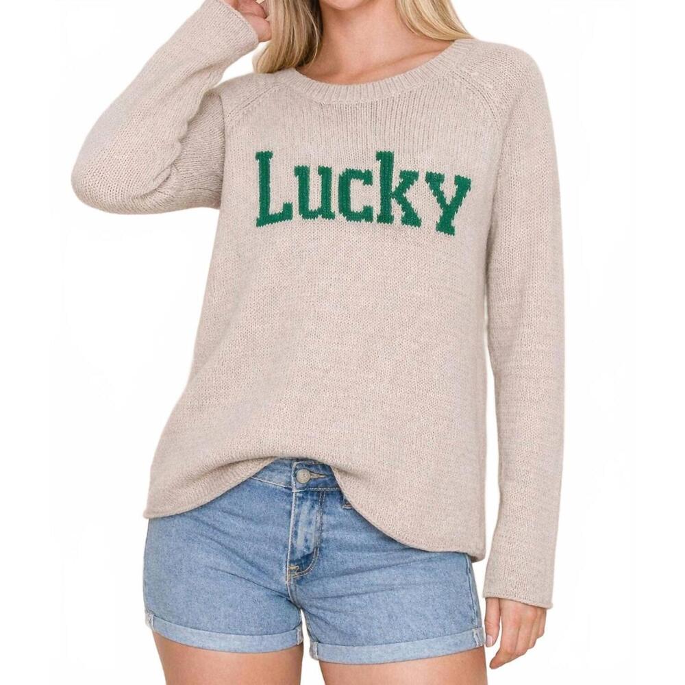 NEW KLD. SIGNATURE lucky knit sweater in beige